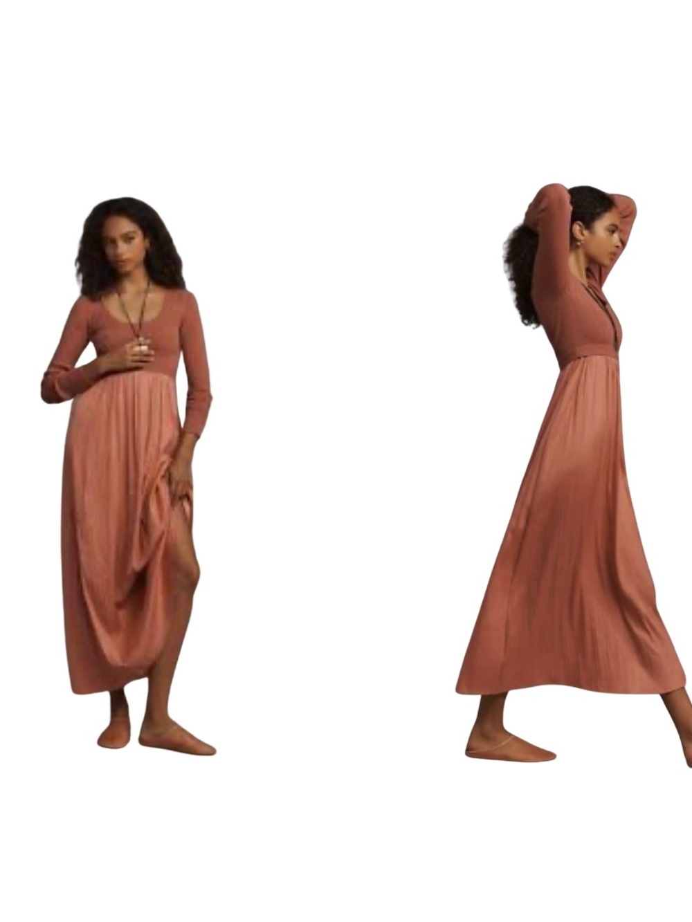Anthropologie Thea Twofer Sweater Rib-Knit Maxi Dress in Dusty Rose - Picture 7 of 11